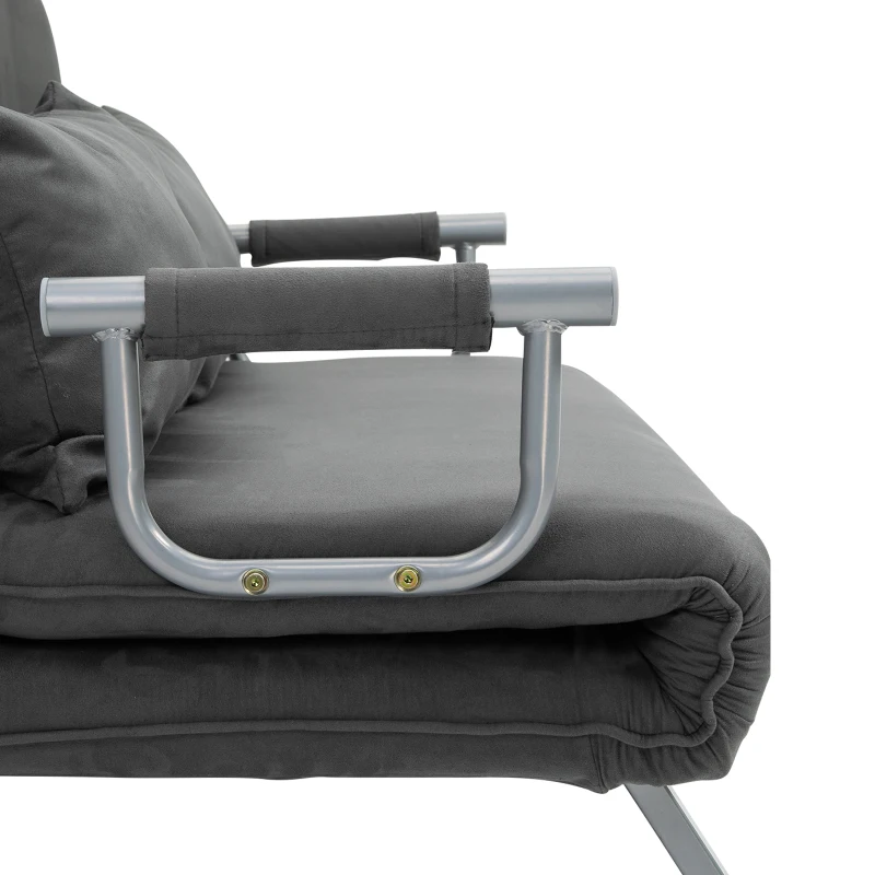 HOMCOM Tweepersoonsbank fauteuil armleuning opklapbed logeerbed chaise longue 3-in-1 grijs(m-8)