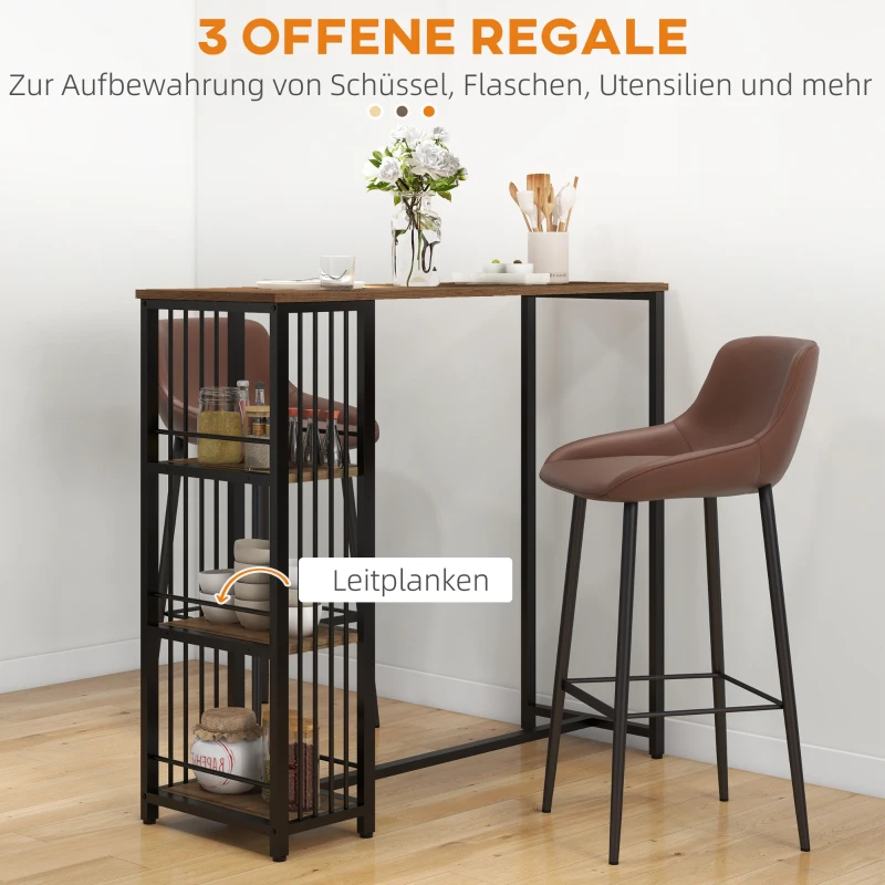 HOMCOM Bartafel Staande Tafel Keukenbar, Industrieel Ontwerp, 3 Planken, 120 x 40 x 105 cm; Zwart + Bruin(m-4)