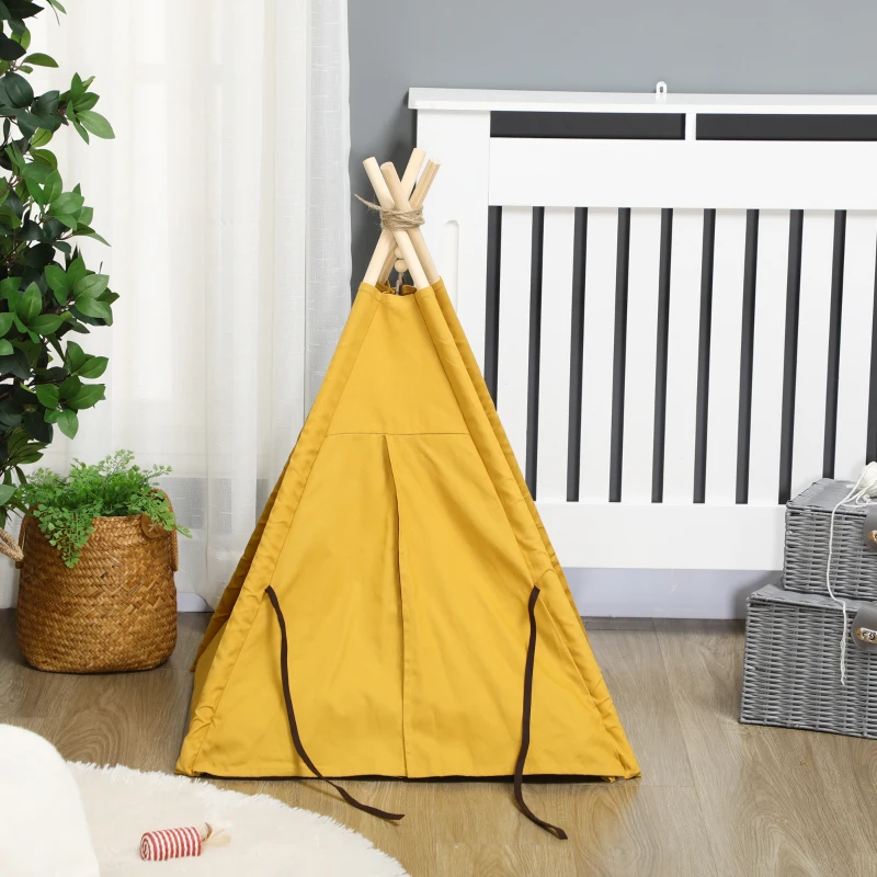 PawHut Kattengrot Kattentent Huisdierbed Tipi Design Kattenhuis Geel