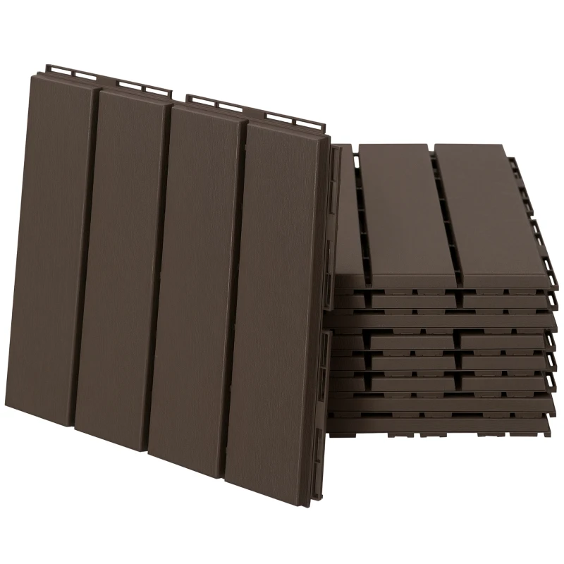 Outsunny set van 9 vloertegels, klikmechanisme, houtnerf, bruin, 30 x 30 x 2 cm (afmetingen per tegel)