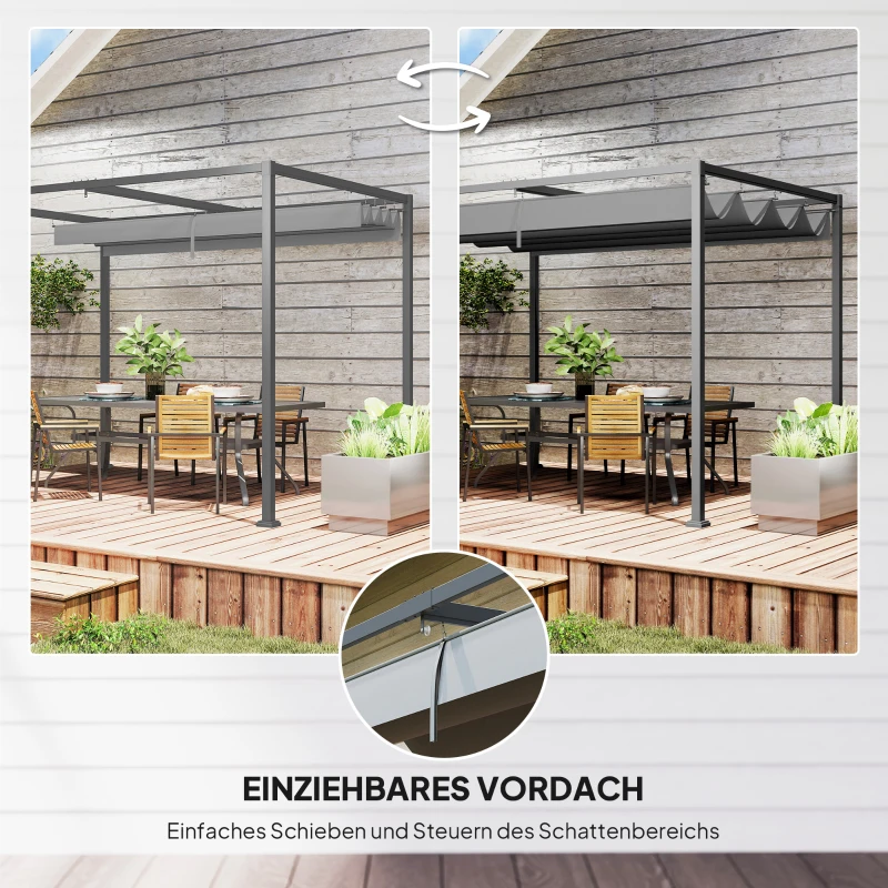 Outsunny Pergola paviljoen terrasoverkapping met schuifdak polyester grijs