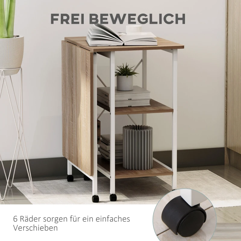 HOMCOM Klaptafel tafel bureau kantoortafel met wielen computertafel mobiel MDF natuur