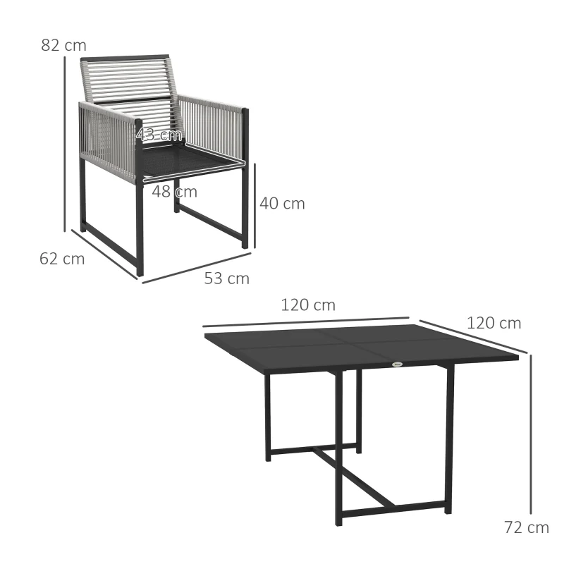 Outsunny 5-delige tuinmeubelset, tuinset voor buiten, weerbestendig, 1 tafel, 4 stoelen, lichtgrijs + zwart