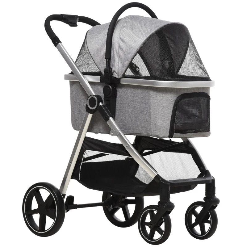 PawHut hondenkar, 2-in-1 hondenwagen, draagtas, opvouwbare hondenbuggy, grijs