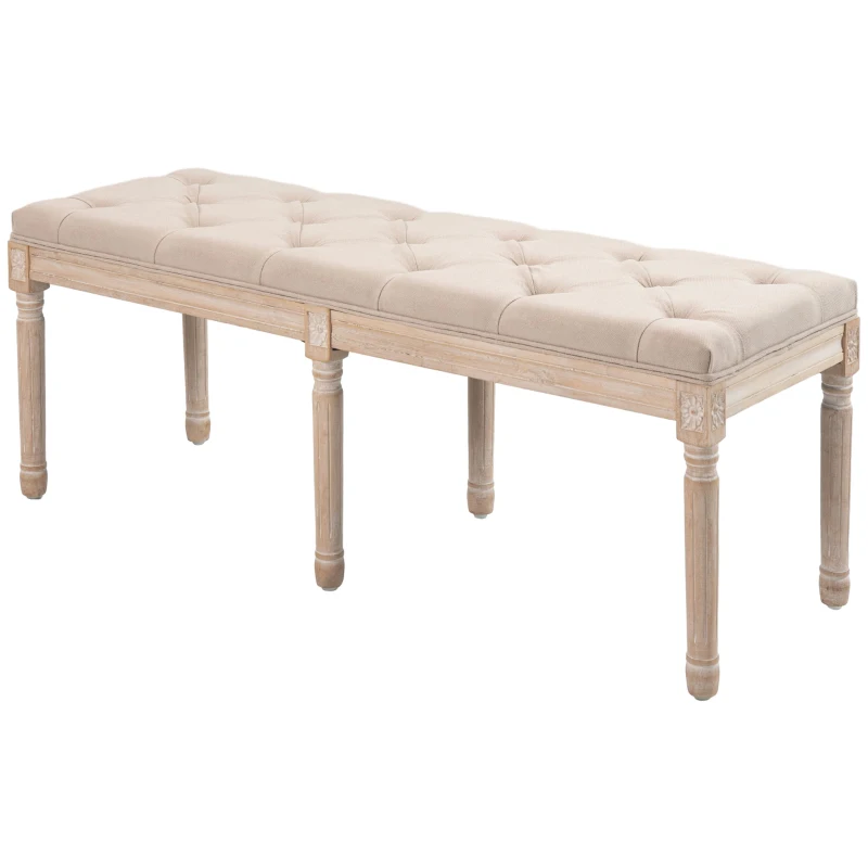 HOMCOM Vintage Design Vintagebank met Knopen, Gedraaide Poten, Shabby Chic, Crème + Wit