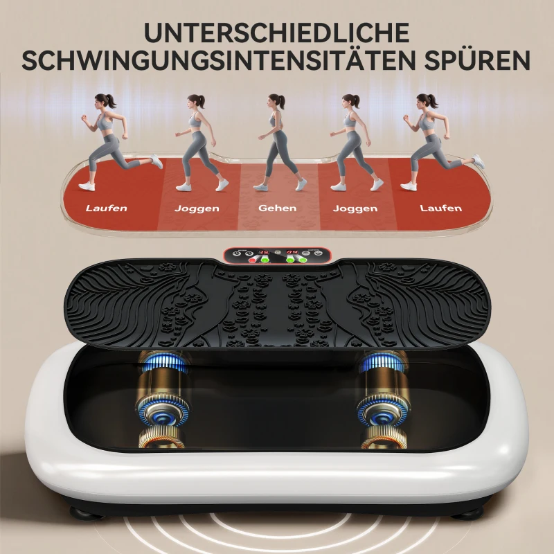 HOMCOM vibratieplaat fitnessapparatuur met 2 fitnessbanden 99 niveaus wit+zwart