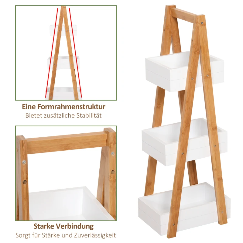 HOMCOM Badkamerstelling ladderrek 3 niveaus ladderkast badkamer opbergkast stelling wit