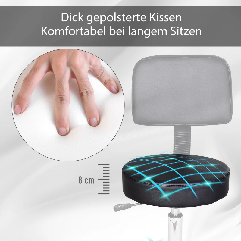 HOMCOM Rolkruk, werkstoel, cosmetische stoel, draaistoel, kruk, professionele salonstoel, zwart(m-5)