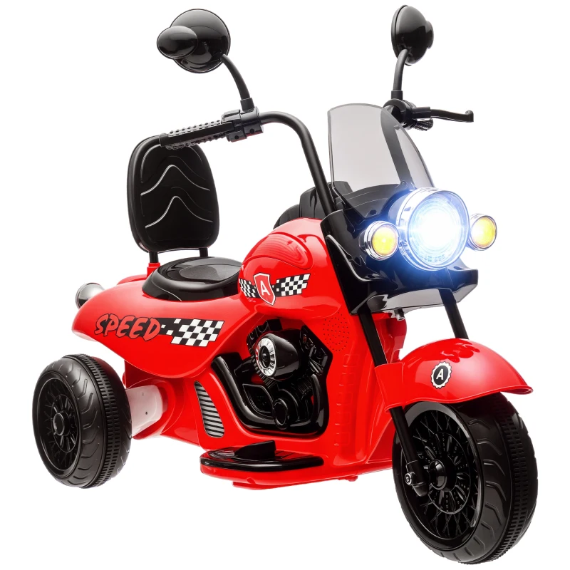 AIYAPLAY Elektrische Kindermotor 6V met Muziek, LED-koplamp, 3-5 km/u, voor kinderen 3-6 jaar, tot 25 kg, Rood