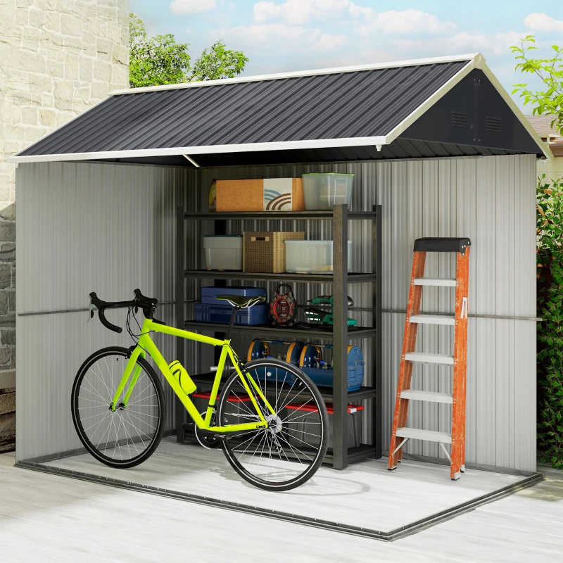 Outsunny Tuinhuis, metalen opbergschuur, dubbele deur, raam, 259x172x222 cm, grijs/wit(m-9)