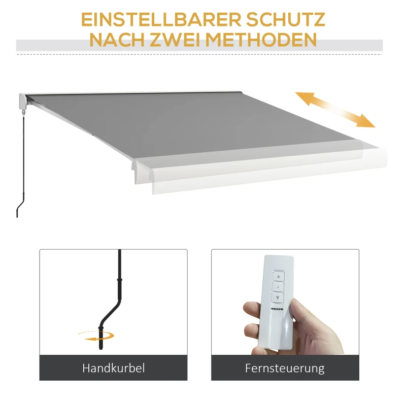 Outsunny Elektrische/Handmatig Uitschuifbare Zonnescherm, Volledig Gesloten Cassette, Afstandsbediening, Aluminium Frame, 4 x 3 m, Lichtgrijs