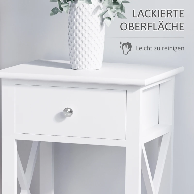 HOMCOM nachttafel telefoontafel bijzettafel woonkamertafel met schuiflade hout wit