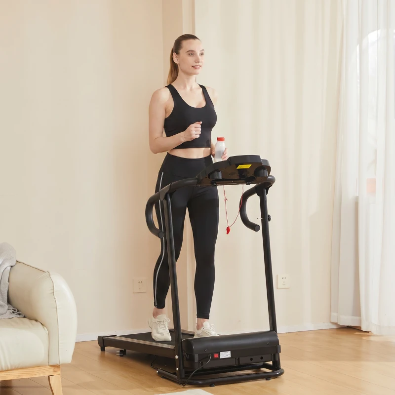 HOMCOM Tapis Roulant Elettrico Pieghevole Salvaspazio, Tapis Roulant Professionale con Display LCD, Velocità 0.8-10km/h e 12 Programmi, Potenza 500W, per Casa e Ufficio, Nero
