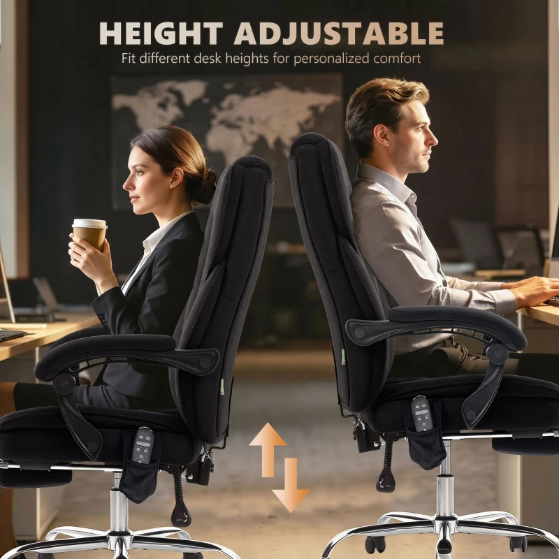 Vinsetto Ergonomischer Bürostuhl mit Massagefunktion, Fußstütze, drehbar, rollbar, Schwarz