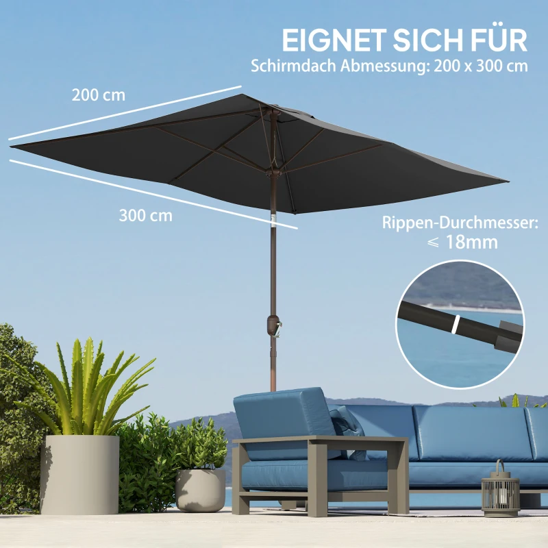 Outsunny Parasol Vervangingshoes 2 x 3 m 6 Spijlen UV50+ & Waterafstotend Terrasparasol Hoes