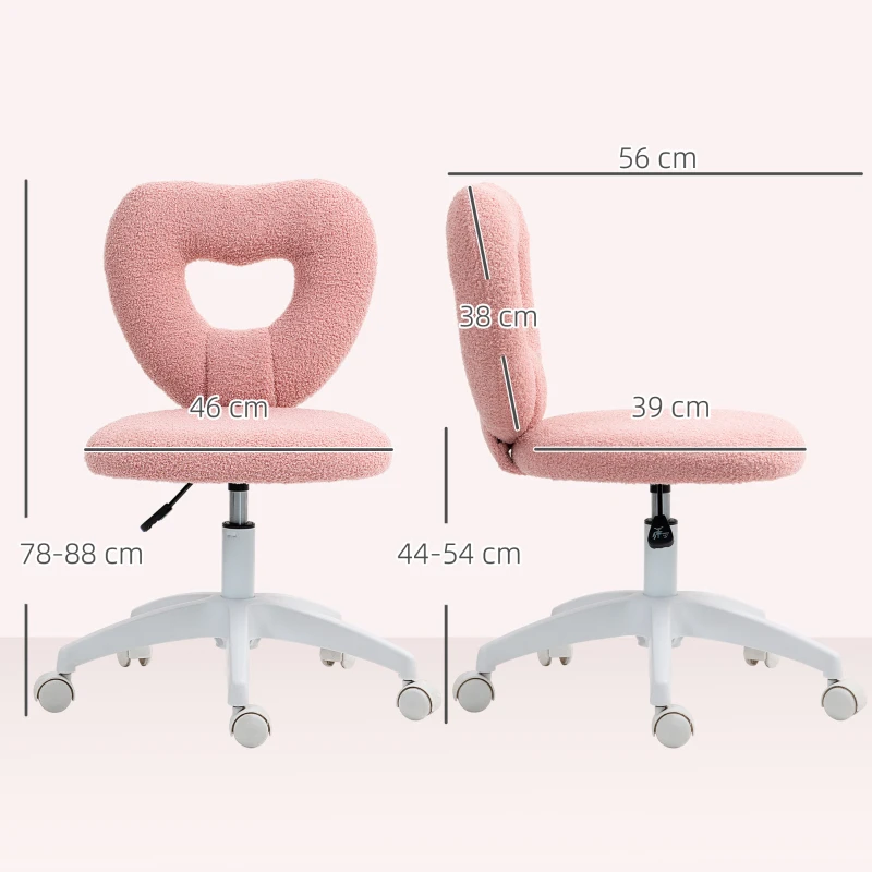 HOMCOM Schreibtischstuhl, Bürostuhl, Herzförmige Rückenlehne, gepolstert, Rosa(m-3)