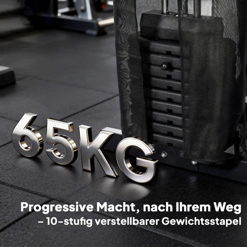 SPORTNOW Krachtstation fitnessstation met latpull butterflystang 65 kg gewichten kabel tot 120 kg