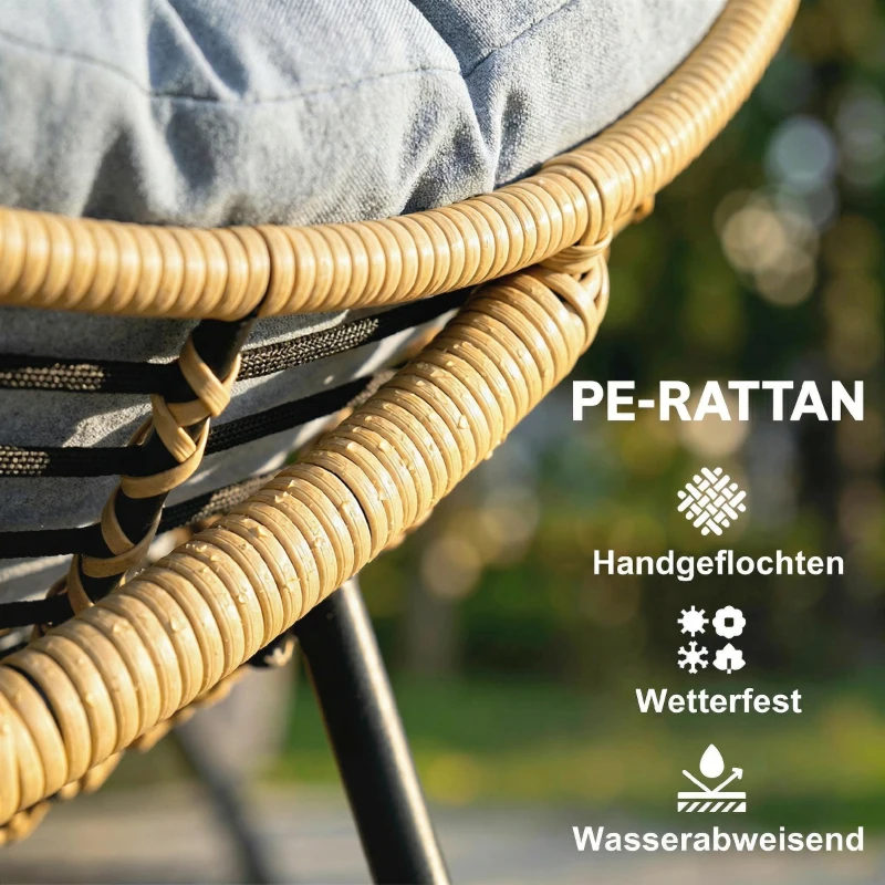 Outsunny Rattan Schommelstoel Tuinligstoel met dikke kussens, Tuinschommel tot 120 kg Binnen Buiten 87 x 110 x 70 cm Grijs