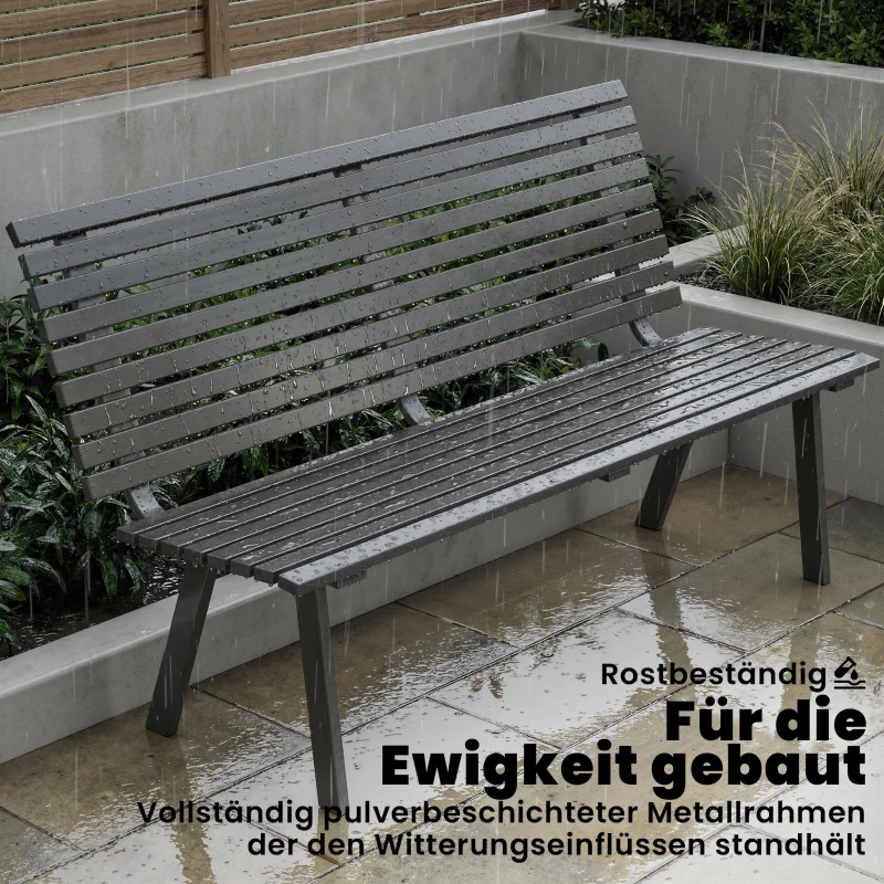 Outsunny Tuinbank 3-zits weerbestendig metaal outdoor bank met brede zitting lamellenontwerp, tot 240 kg 154 x 68 x 88 cm