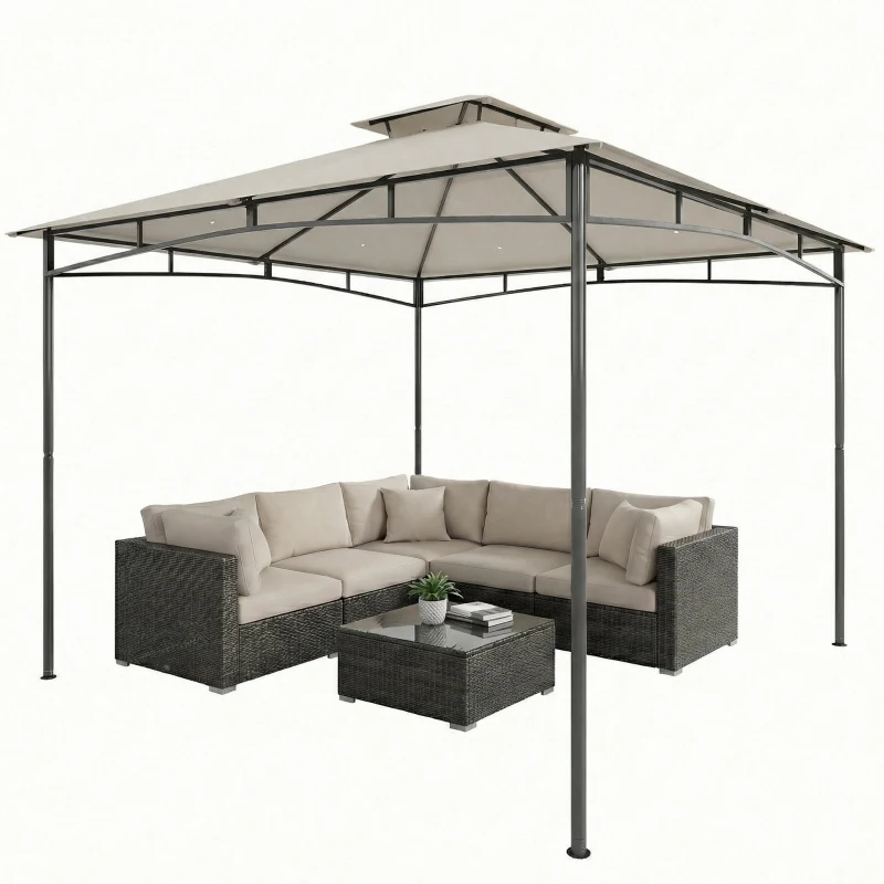 Outsunny Paviljoen 3x3m Waterafstotend Stabiel Winterbestendig Tuinpaviljoen met inklapbaar Bovenframe Dubbel Dak Crèmewit