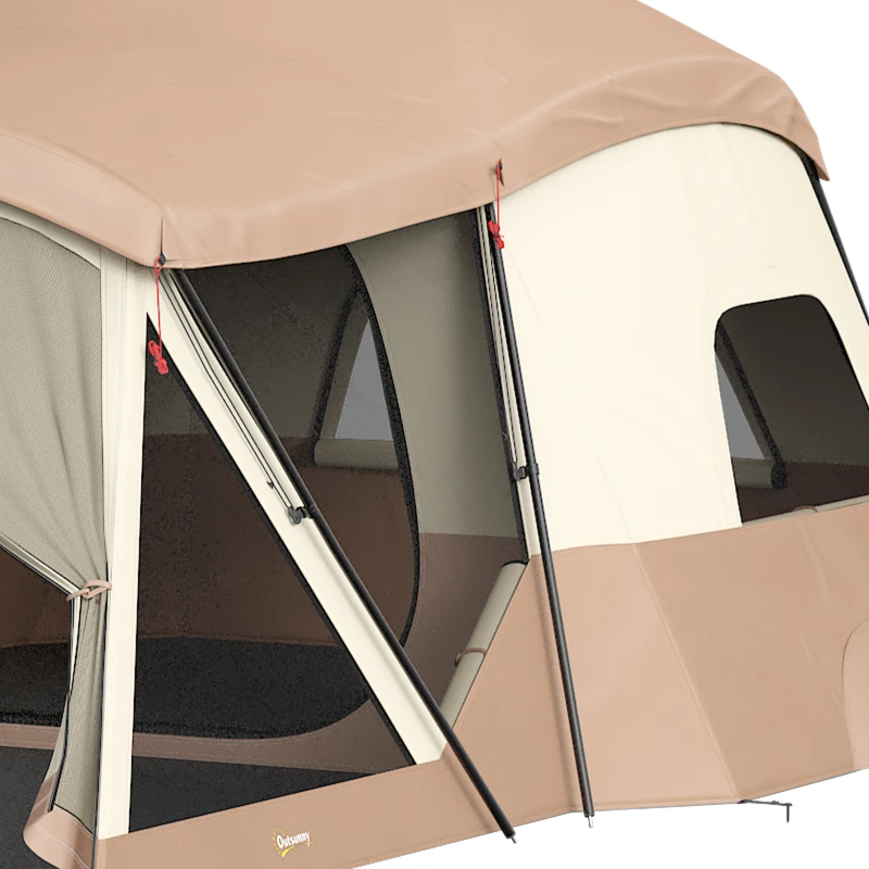 Outsunny Cabin Tent Waterproof Camping Tent with Two Room for 4 Person Brown