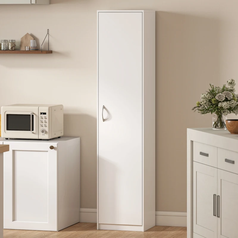 HOMCOM Armadio da Cucina Slim a 5 Ripiani con Spazio Interno Regolabile, in Legno, 40x35x180 cm, Bianco