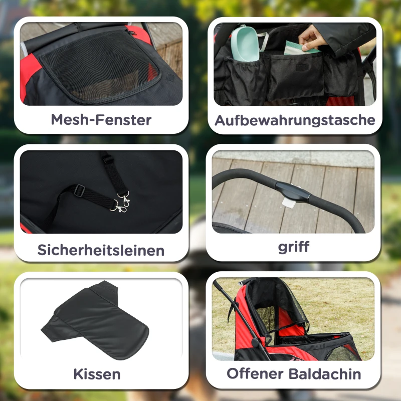 PawHut Hundewagen, Faltbarer Hundebuggy für große Hunde, Haustierwagen mit 4 Rädern, Sicherheitsleinen, Bremsen, Schwarz