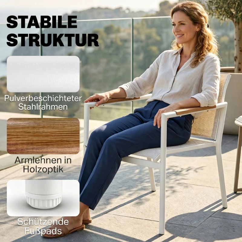 Outsunny Gartenmöbel Set Sitzgruppe für 4 Personen Atmungsaktiv Gartenlounge mit 2er Sofa 2 Sessel Metall-Tisch Fußpads