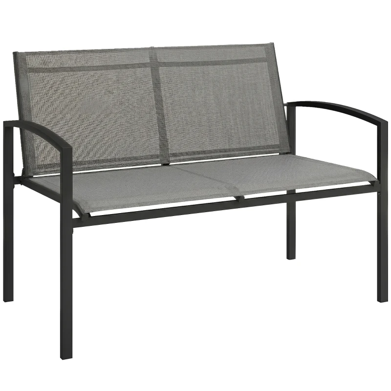 Outsunny Tuinbank 2-zits weerbestendig metalen outdoor zitbank met ademende zitting gebogen armleuningen 112 x 66 x 80 cm grijs