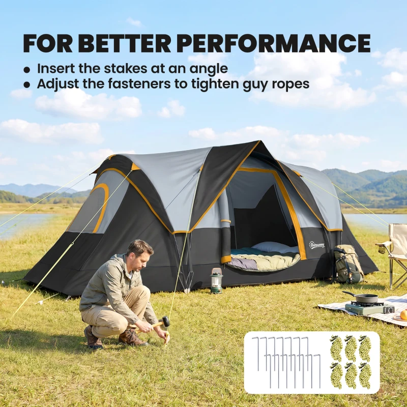 Outsunny Tente de camping familiale 5-6 pers. - tente tunelle imperméable légère ventilée - grande porte + 2 fenêtres gris clair