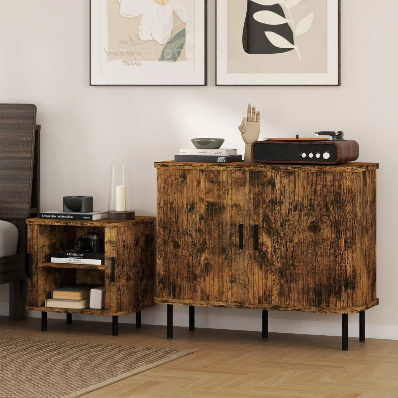 HOMCOM Mid-Century Sideboard Cabinet, Nightstand, Accent Console with Tambour Doors, Rustic Brown