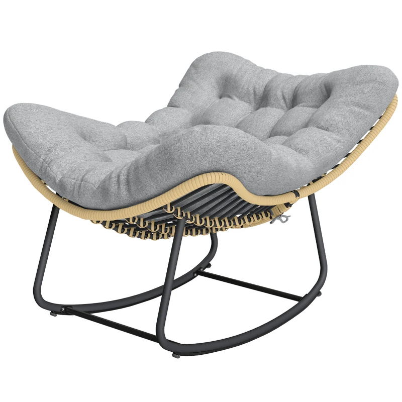 Outsunny Rattan Schommelstoel Tuinligstoel met dikke kussens, Tuinschommel tot 120 kg Binnen Buiten 87 x 110 x 70 cm Grijs