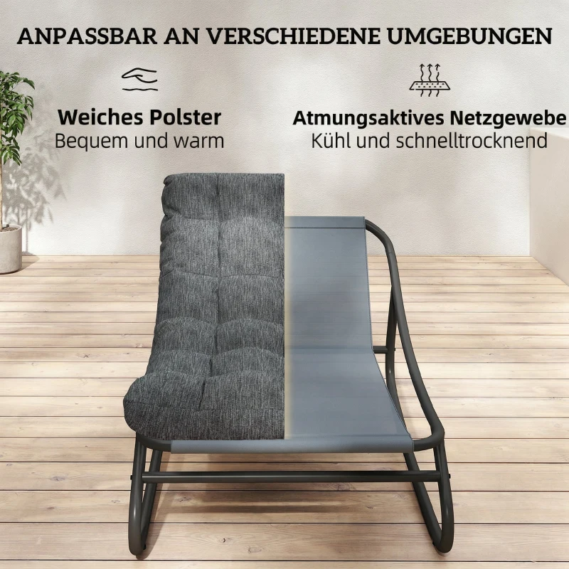 Outsunny Schommelstoel met brede textiel zitting en dik kussen, 101 x 66 x 63 cm, grijs
