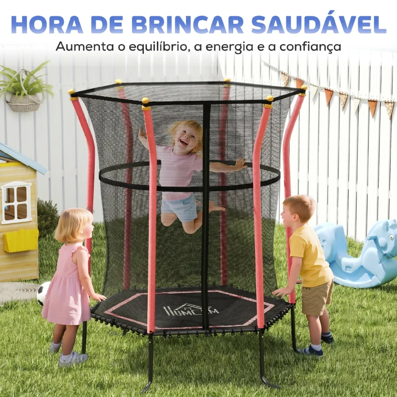 HOMCOM Trampolim para Crianças com Rede de Segurança e Estrutura de Aço para Interiores e Exteriores Carga 50kg Ø163,5x190 cm Vermelho