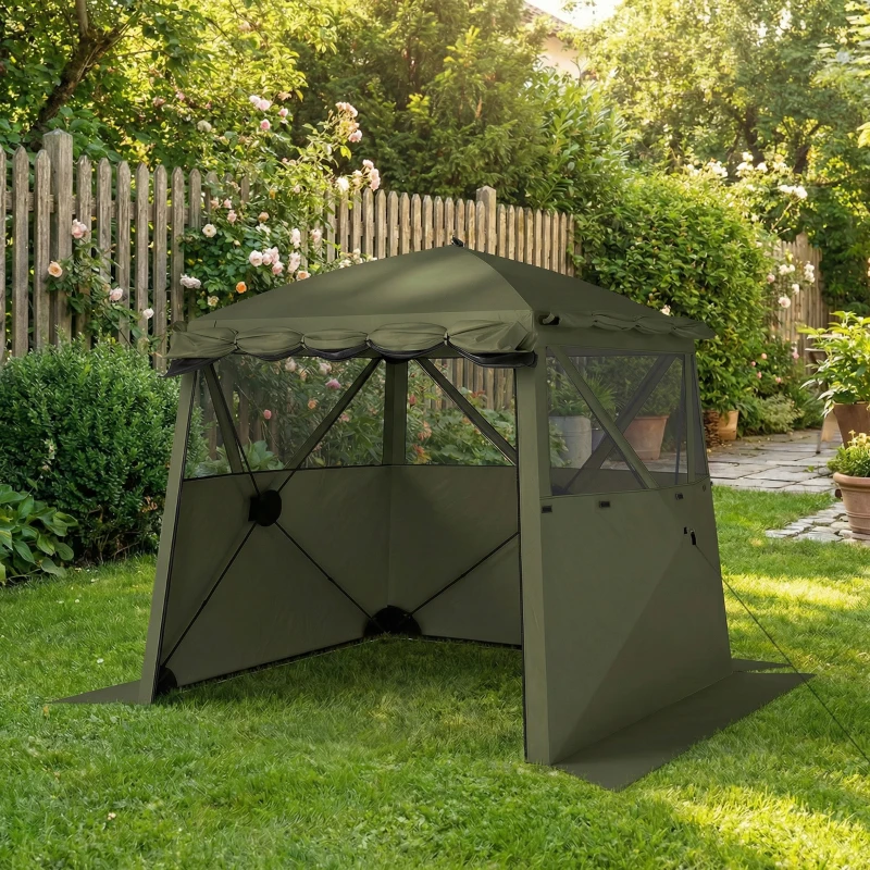 Outsunny Paviljoen 2x2m Waterdicht Stabiel Winterbestendig Pop-up Vouwpaviljoen met 4 Zijpanelen Gaasramen Voordeur UV 30+