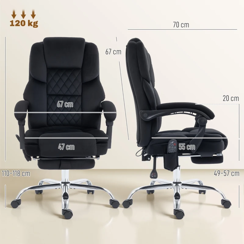 HOMCOM Office Chair with 6-point Vibration Massage and Heat, Fabric Desk Chair with Footrest, High Back, Black