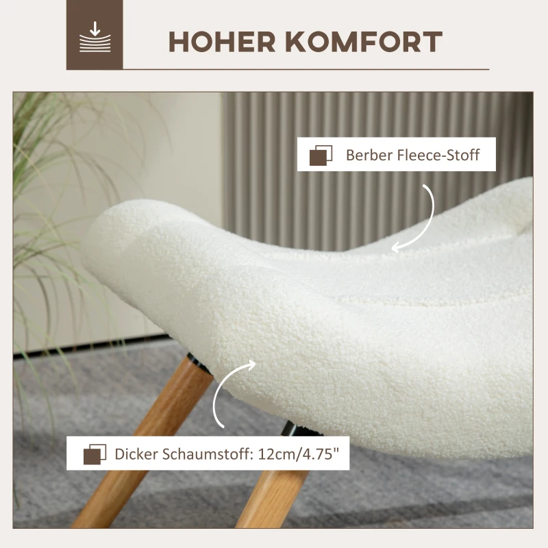 HOMCOM Moderne Voetenbank met Fleecebekleding en Houten Poten, Gestoffeerd, voor Woonkamer, Slaapkamer, Hal, Crèmewit