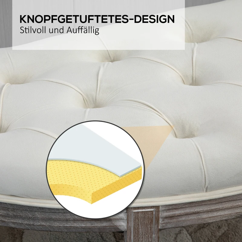 HOMCOM Gestoffeerde Bank Zitbank Vintage Retro Bedbank met Knopen Fluweelzachte Aanraking Rubberhout Beige 142 x 49 x 49 cm