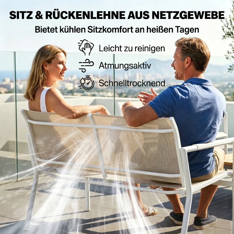 Outsunny Gartenmöbel Set Sitzgruppe für 4 Personen Atmungsaktiv Gartenlounge mit 2er Sofa 2 Sessel Metall-Tisch Fußpads