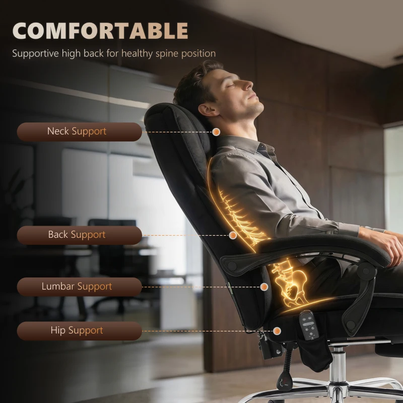 Vinsetto Ergonomischer Bürostuhl mit Massagefunktion, Fußstütze, drehbar, rollbar, Schwarz