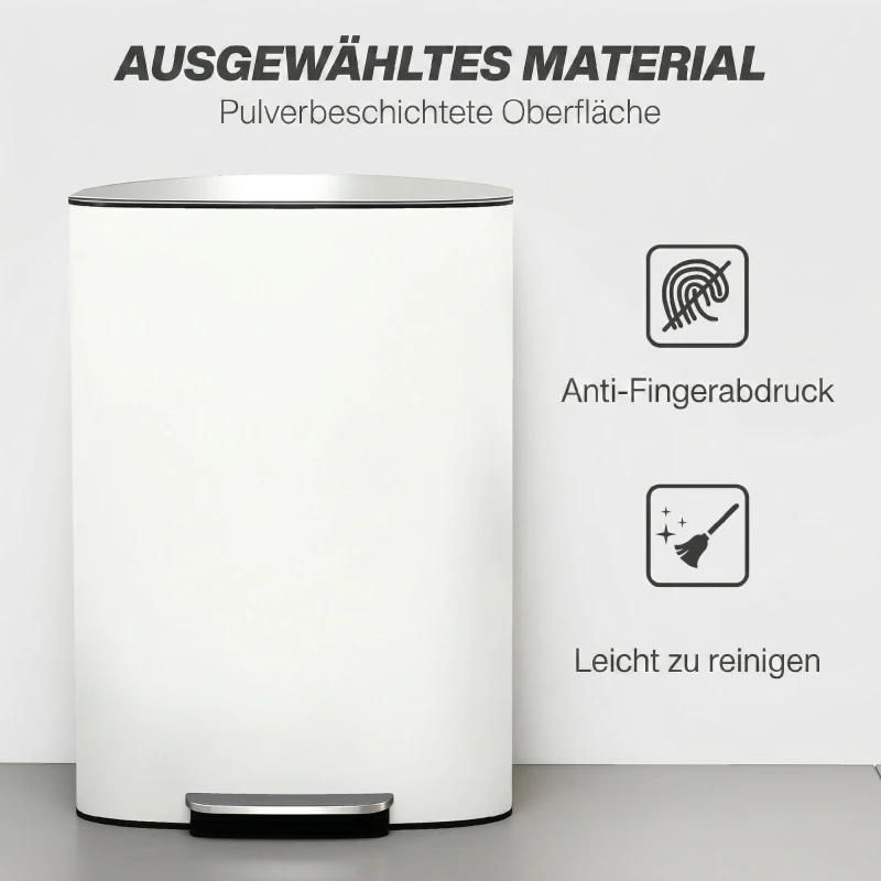 HOMCOM Keukenprullenbak 50L met Blijft-Open Functie, Soft-Close Deksel, Pedaal, Crèmewit