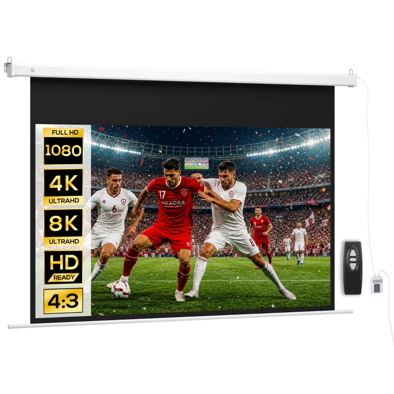 HOMCOM projectiescherm 213,36 cm met afstandsbediening, van PVC en metaal, 212x8x150 cm, wit