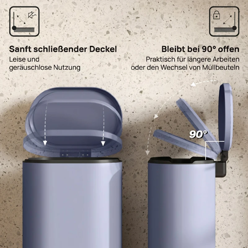 HOMCOM Prullenbak Keuken 30L Pedaalemmer met Soft-Close Deksel, Metalen, Grijs, 36,5 x 31 x 61 cm