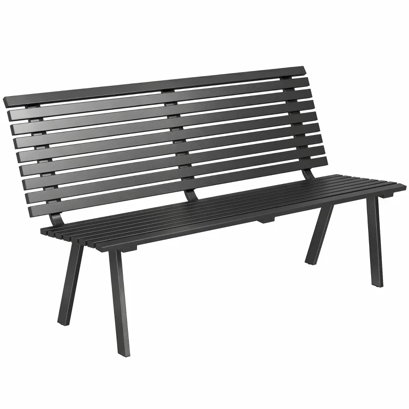Outsunny Tuinbank 3-zits weerbestendig metaal outdoor bank met brede zitting lamellenontwerp, tot 240 kg 154 x 68 x 88 cm