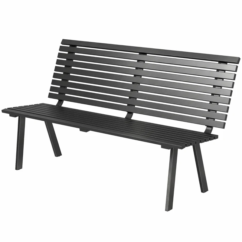 Outsunny Tuinbank 3-zits weerbestendig metaal outdoor bank met brede zitting lamellenontwerp, tot 240 kg 154 x 68 x 88 cm