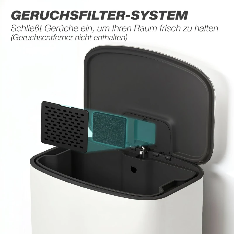 HOMCOM Keukenprullenbak 50L met Blijft-Open Functie, Soft-Close Deksel, Pedaal, Crèmewit