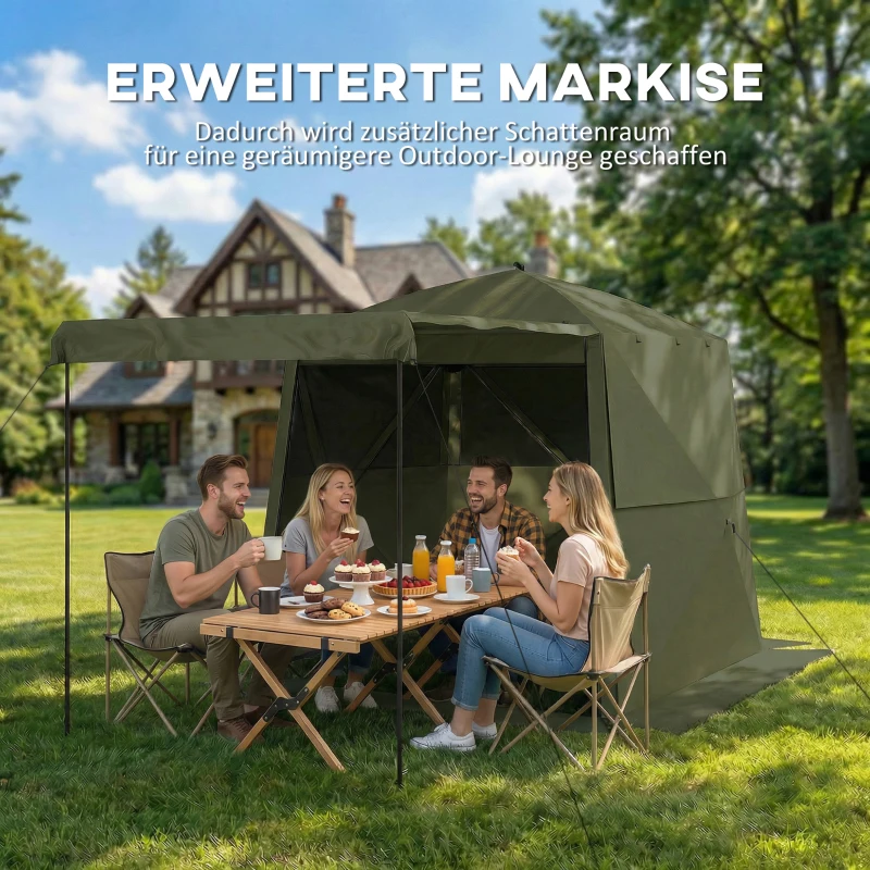 Outsunny Paviljoen 2x2m Waterdicht Stabiel Winterbestendig Pop-up Vouwpaviljoen met 4 Zijpanelen Gaasramen Voordeur UV 30+