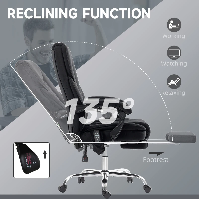 Vinsetto Ergonomischer Bürostuhl mit Massagefunktion, Fußstütze, drehbar, rollbar, Schwarz