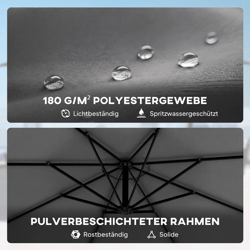 Outsunny Ampelscherm Ø300 cm Verstelbaar Parasol met Draaimechanisme Kruisvoet Windkoorden Beschermhoes Donkergrijs
