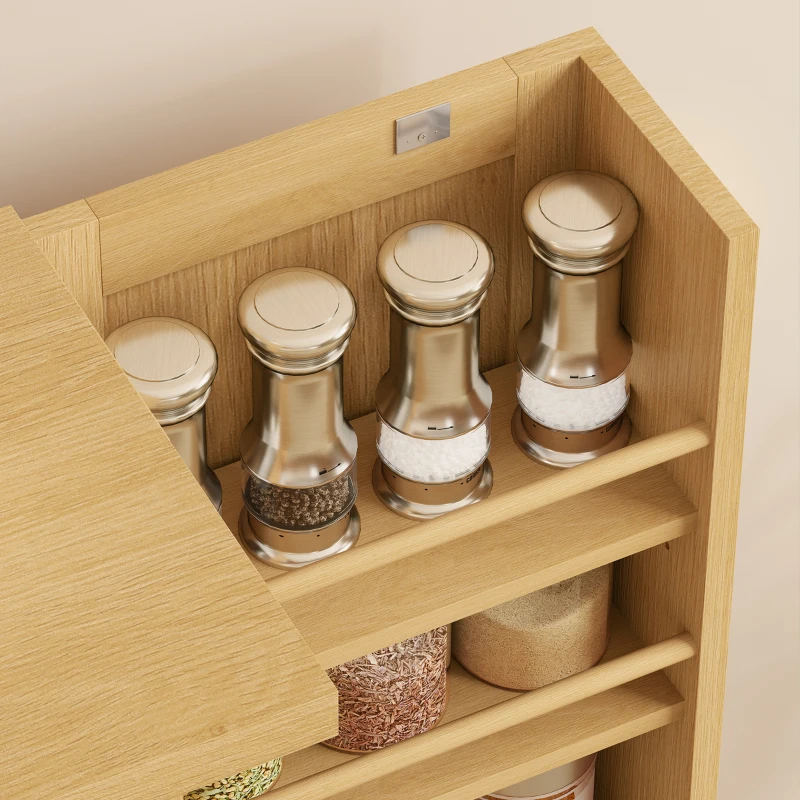 HOMCOM 104 cm rattan keukenkast met 5 planken, 12 kruidenvakken en verstelbare planken, naturel